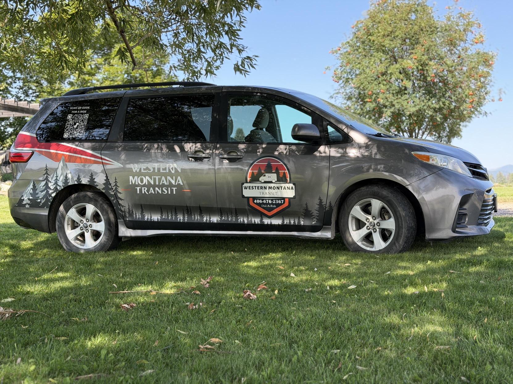 Toyota Sienna 5 van with new decals Western Montana Transit public transit for Lake County mini van